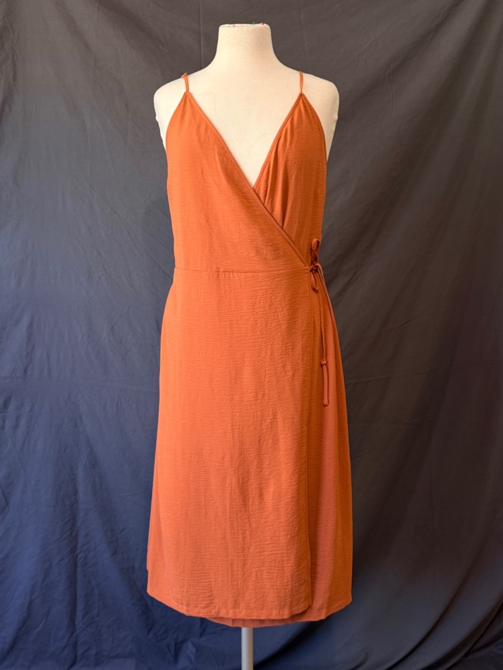Nine West XXL Wrap Dress Rust Orange Terracotta Sleeveless Midi Lined V-Neck